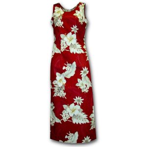 Floral Garden Red Long Tank Dress for Beach and Casual Wear