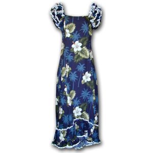 Kilauea Blue Ruffle Shoulder Muumuu for Beach and Casual Wear