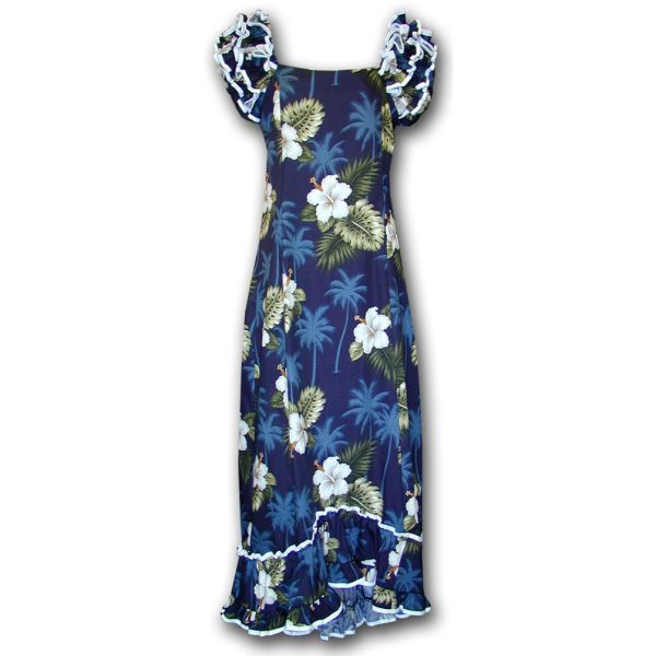 Kilauea Blue Ruffle Shoulder Muumuu for Beach and Casual Wear
