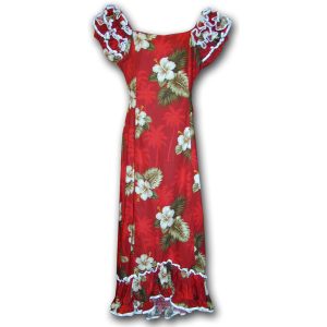 Kilauea Red Ruffle Shoulder Muumuu for Beach and Casual Wear