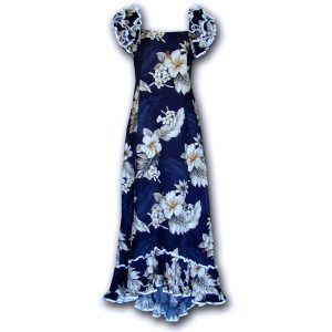 Floral Garden Navy Ruffle Shoulder Muumuu for Beach and Casual Wear