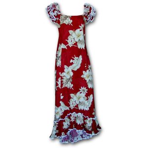 Floral Garden Red Ruffle Shoulder Muumuu for Beach and Casual Wear