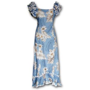 Floral Garden Sky Ruffle Shoulder Muumuu for Beach and Casual Wear