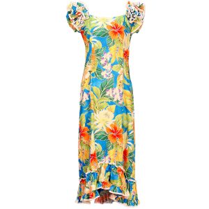Vivacious Vibe Blue Ruffle Shoulder Muumuu for Beach and Casual Wear