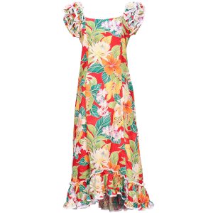 Vivacious Vibe Red Ruffle Shoulder Muumuu for Beach and Casual Wear