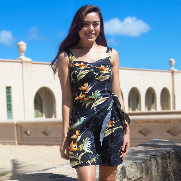 Hawaiian Bamboo Paradise Black Sarong Dress - Image 2