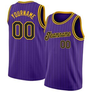 Purple Black Pinstripe Black-Gold Authentic Personalized Basketball Jersey