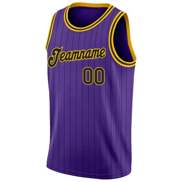 Purple Black Pinstripe Black-Gold Authentic Personalized Basketball Jersey - Image 5
