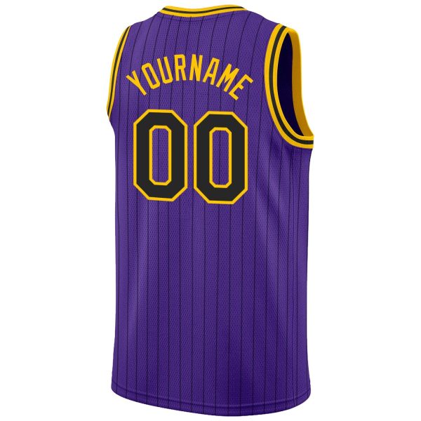 Purple Black Pinstripe Black-Gold Authentic Personalized Basketball Jersey - Image 6