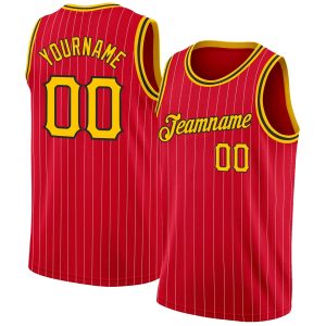 Red Gold Pinstripe Gold-Black Authentic Personalized Basketball Jersey