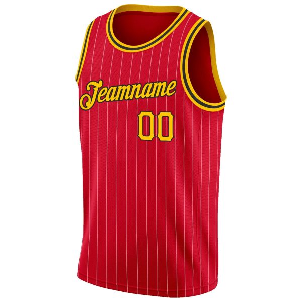 Red Gold Pinstripe Gold-Black Authentic Personalized Basketball Jersey - Image 5