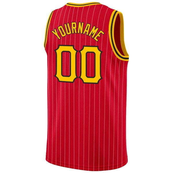 Red Gold Pinstripe Gold-Black Authentic Personalized Basketball Jersey - Image 6