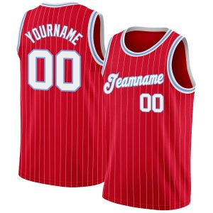 Red White Pinstripe White-Light Blue Authentic Personalized Basketball Jersey