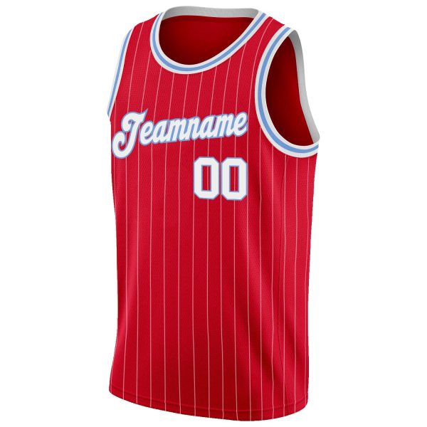 Red White Pinstripe White-Light Blue Authentic Personalized Basketball Jersey - Image 5