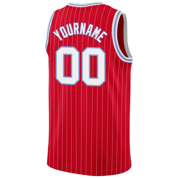 Red White Pinstripe White-Light Blue Authentic Personalized Basketball Jersey - Image 6