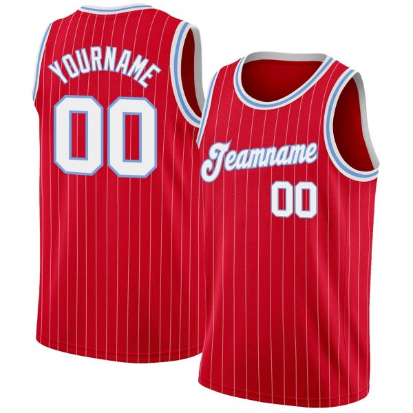 Red White Pinstripe White-Light Blue Authentic Personalized Basketball Jersey