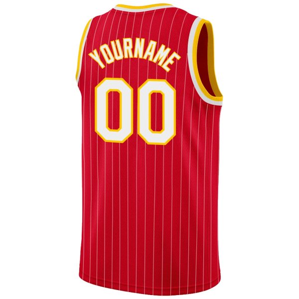 Red White Pinstripe White-Gold Authentic Personalized Basketball Jersey - Image 6