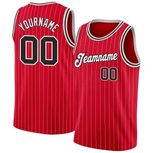 Red White Pinstripe Black-White Authentic Personalized Basketball Jersey
