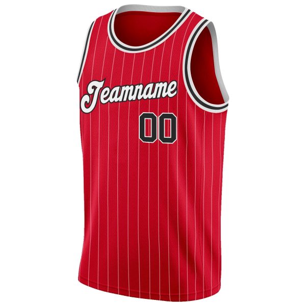 Red White Pinstripe Black-White Authentic Personalized Basketball Jersey - Image 5