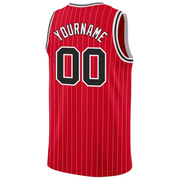 Red White Pinstripe Black-White Authentic Personalized Basketball Jersey - Image 6