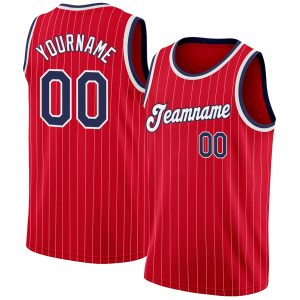 Red White Pinstripe Navy-White Authentic Personalized Basketball Jersey