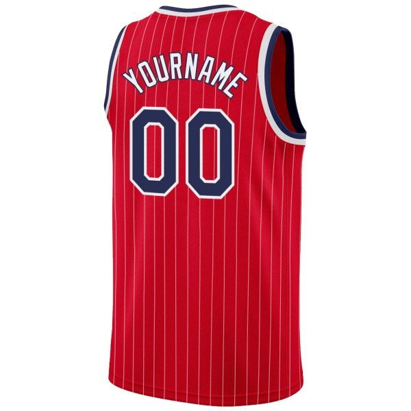 Red White Pinstripe Navy-White Authentic Personalized Basketball Jersey - Image 6