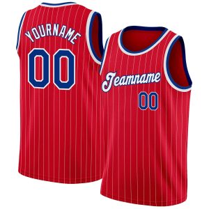 Red White Pinstripe Royal-White Authentic Personalized Basketball Jersey