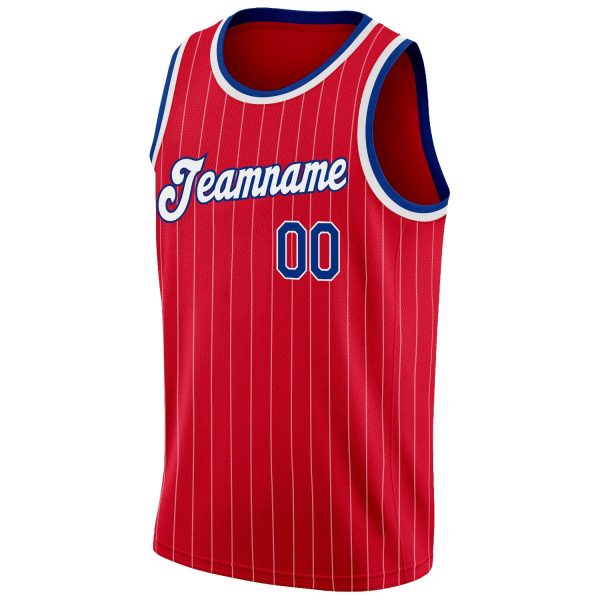 Red White Pinstripe Royal-White Authentic Personalized Basketball Jersey - Image 5