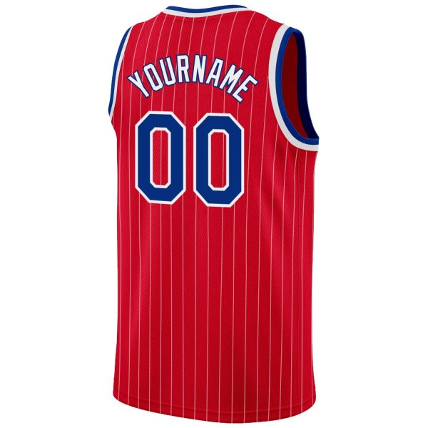 Red White Pinstripe Royal-White Authentic Personalized Basketball Jersey - Image 6