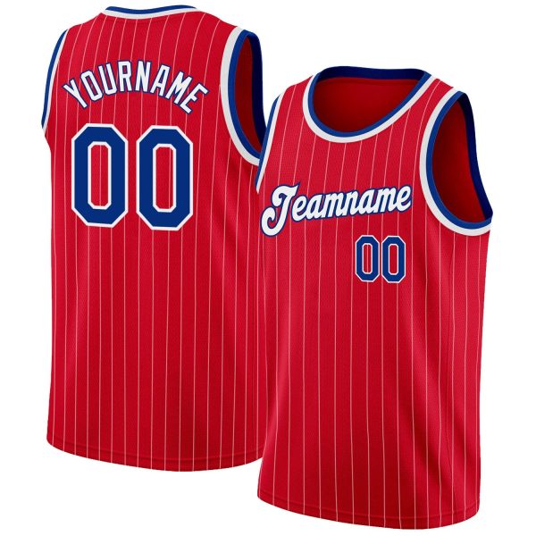 Red White Pinstripe Royal-White Authentic Personalized Basketball Jersey