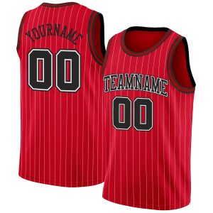 Red White Pinstripe Black-White Authentic Personalized Basketball Jersey