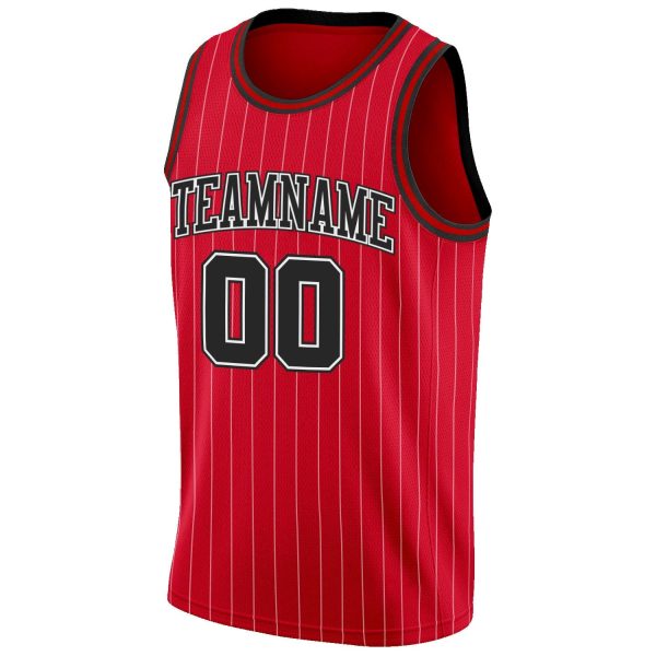 Red White Pinstripe Black-White Authentic Personalized Basketball Jersey - Image 5