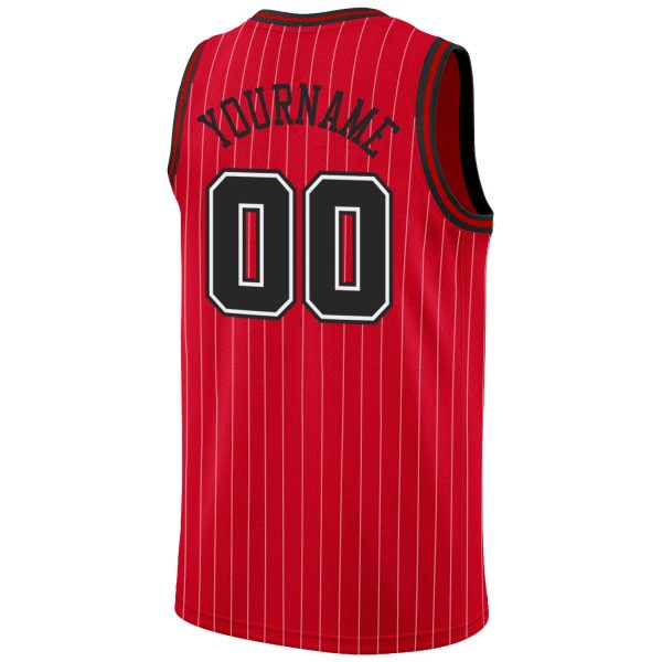Red White Pinstripe Black-White Authentic Personalized Basketball Jersey - Image 6
