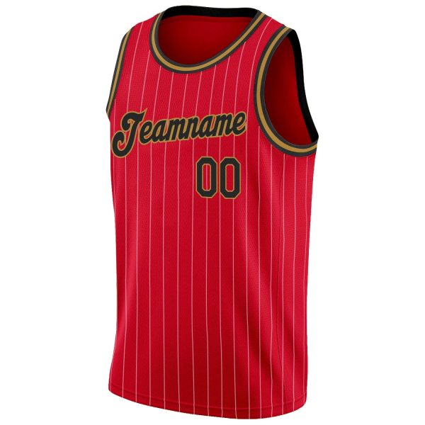 Red White Pinstripe Black-Old Gold Authentic Personalized Basketball Jersey - Image 5