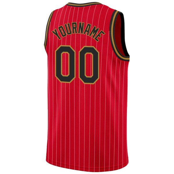 Red White Pinstripe Black-Old Gold Authentic Personalized Basketball Jersey - Image 6