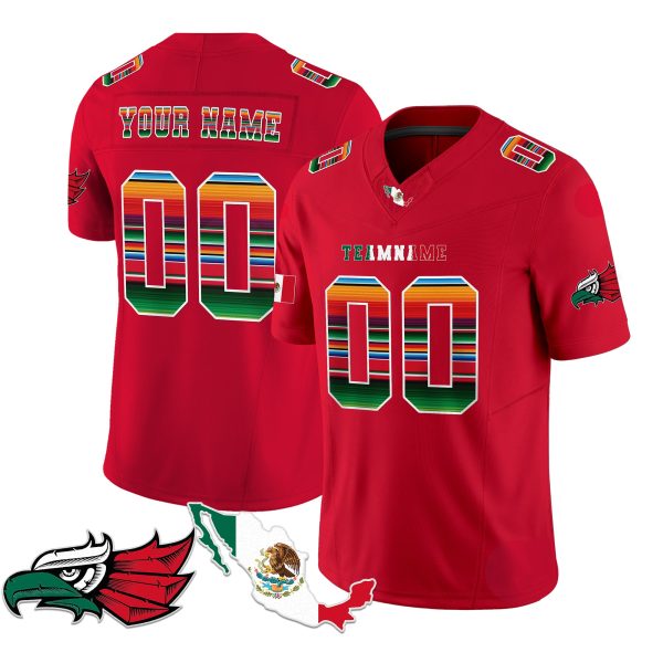Red Green - Red Mexico Serape Pattern - Bald Eagle Patch Personalized Football Jersey
