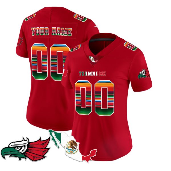 Red Green - Red Mexico Serape Pattern - Bald Eagle Patch Personalized Football Jersey - Image 2