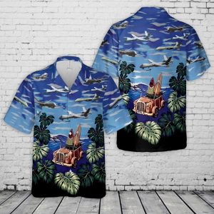 U.S. Air Force MQ-9A Reaper Hawaiian Shirt for Men ? Military Aircraft Design & Tropical Elements, Perfect for Aviation Fans