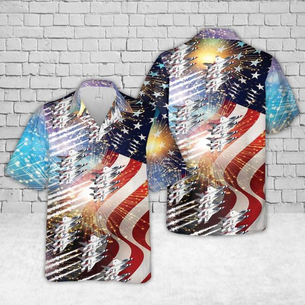 U.S. Air Force Thunderbirds Hawaiian Shirt for Men ? Patriotic Military Aircraft Design & American Flag Theme, Perfect for Aviation Enthusiasts