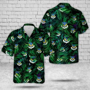 US Air Force Thirteenth Air Force (PACAF) Hawaiian Shirt for Men ? Military Emblem & Tropical Leaf Design, Perfect for Veterans and Air Force Fans