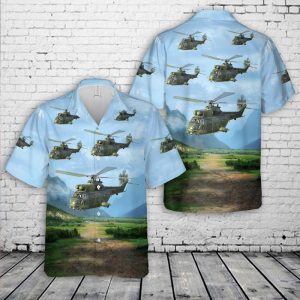 Royal Air Force Puma Helicopter Hawaiian Shirt for Men ? Military Helicopter & Scenic Landscape Design, Perfect for Aviation Fans