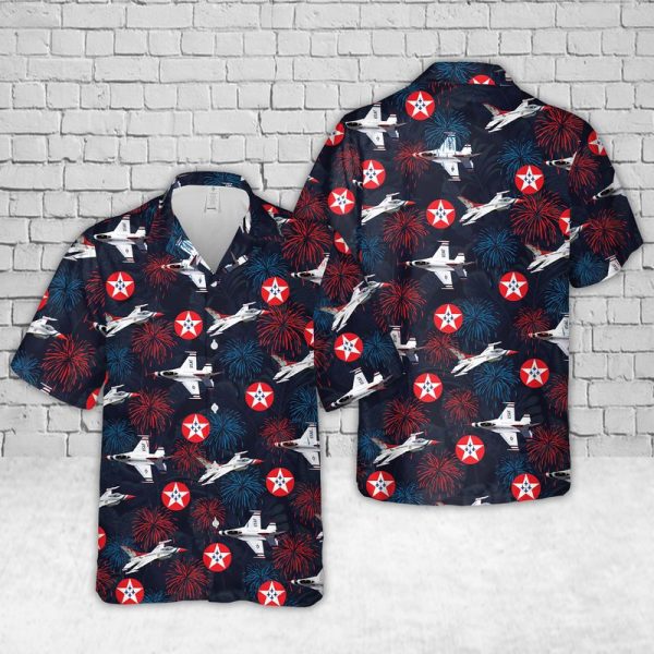 U.S. Air Force Thunderbirds Hawaiian Shirt for Men ? Patriotic Military Jets & Firework Design, Ideal for Aviation Enthusiasts
