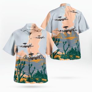 U.S. Air Force E-3 AWACS Hawaiian Shirt for Men ? Military Aircraft Design & Tropical Vibes, Perfect for Aviation Fans