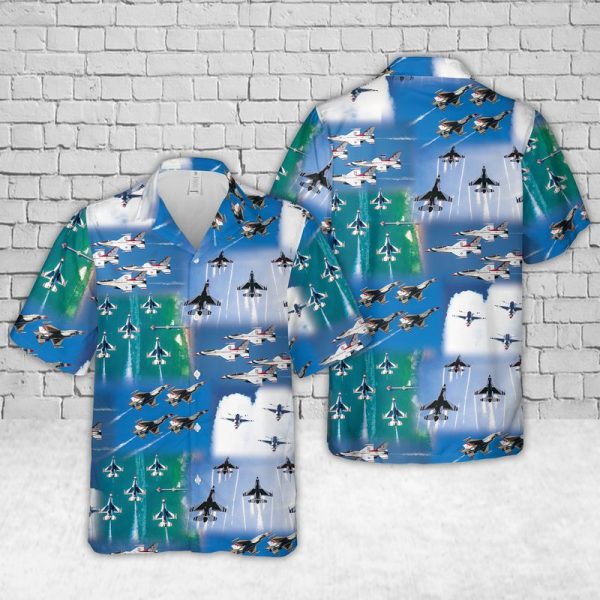 U.S. Air Force Thunderbirds Air Show Hawaiian Shirt for Men ? Military Aircraft & Aerial Performance Design, Perfect for Aviation Fans