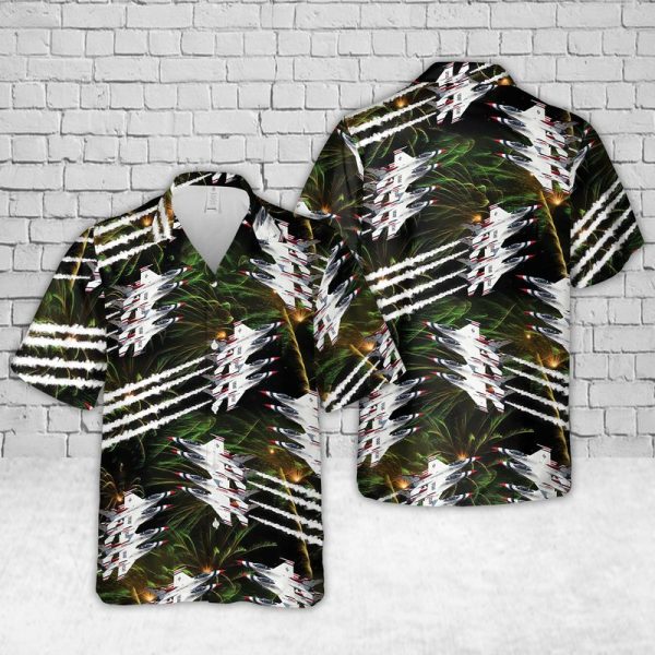 U.S. Air Force Thunderbirds Performance Hawaiian Shirt for Men ? Military Jets & Tropical Fireworks Theme, Perfect for Air Force Fans