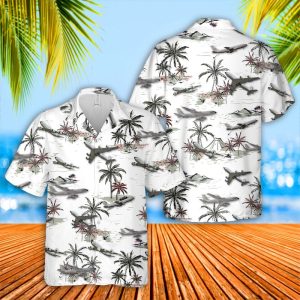 US Air Force Boeing KC-135 Stratotanker Hawaiian Shirt for Men ? Military Aircraft & Palm Tree Design, Perfect for Veterans and Air Force Fans