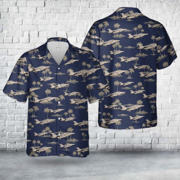 Royal Australian Air Force A44-207 Hawaiian Shirt for Men ? F/A-18 Hornet Aircraft Design & Tropical Vibes, Perfect for Aviation Enthusiasts