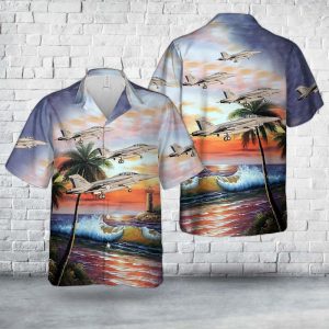 US Air Force Royal Australian Air Force A44-207 F/A-18 Hornet Hawaiian Shirt for Men ? Military Aircraft Design, Perfect for Aviation Fans