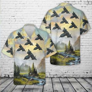 U.S. Air Force YF-12A Hawaiian Shirt for Men ? Military Aircraft Design & Tropical Elements, Perfect for Aviation Fans