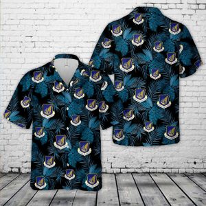 US Air Force Pacific Air Forces (PACAF) Hawaiian Shirt for Men ? Military Emblem & Tropical Leaf Design, Perfect for Veterans and Air Force Fans